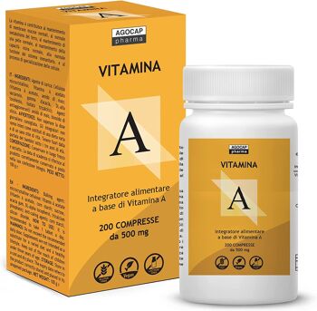 Vitamine A pure, 200 comprimés à haute dose | 1200mcg par comprimé de vitamine A, 4000ui à haute biodisponibilité | Agocap, supplément de vitamine A, fabriqué en Italie 1