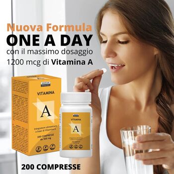 Vitamine A pure, 200 comprimés à haute dose | 1200mcg par comprimé de vitamine A, 4000ui à haute biodisponibilité | Agocap, supplément de vitamine A, fabriqué en Italie 2