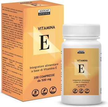 Vitamine E, 200 comprimés | Fabriqué en Italie, dosage élevé | Vitamine E pure, dose maximale autorisée par la loi italienne | Agocap, supplément de vitamine e, tocophérol pur 1