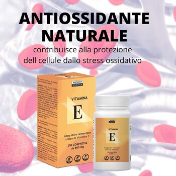 Vitamine E, 200 comprimés | Fabriqué en Italie, dosage élevé | Vitamine E pure, dose maximale autorisée par la loi italienne | Agocap, supplément de vitamine e, tocophérol pur 3