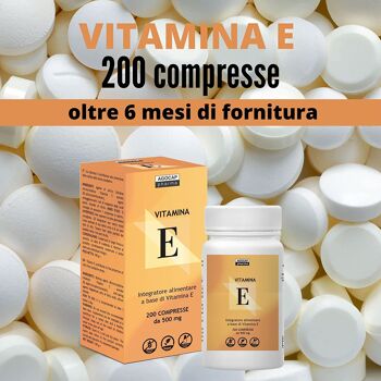 Vitamine E, 200 comprimés | Fabriqué en Italie, dosage élevé | Vitamine E pure, dose maximale autorisée par la loi italienne | Agocap, supplément de vitamine e, tocophérol pur 5