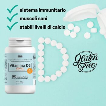 VITAMINE D3 1000 ui, 360 comprimés SANS GLUTEN à haute concentration, un an d'approvisionnement en vitamine D, suppléments de vitamine d, Agocap - fabriqué en Italie 3