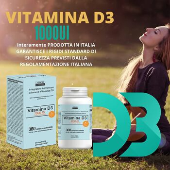 VITAMINE D3 1000 ui, 360 comprimés SANS GLUTEN à haute concentration, un an d'approvisionnement en vitamine D, suppléments de vitamine d, Agocap - fabriqué en Italie 4