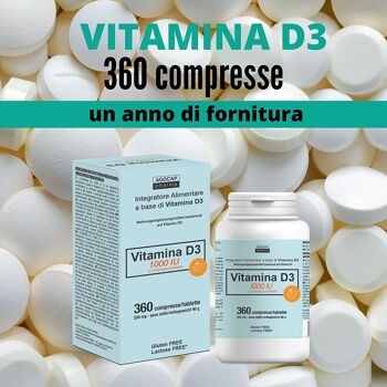 VITAMINE D3 1000 ui, 360 comprimés SANS GLUTEN à haute concentration, un an d'approvisionnement en vitamine D, suppléments de vitamine d, Agocap - fabriqué en Italie 5