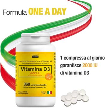 VITAMINE D3 à haute dose | vitamine d 2000 UI par comprimé | 360 COMPRIMÉS, 1 an d'approvisionnement | VITAMINE D | FABRIQUE EN ITALIE | Vitamine D | Suppléments de vitamine d, Agocap | Formule 1 par jour 2