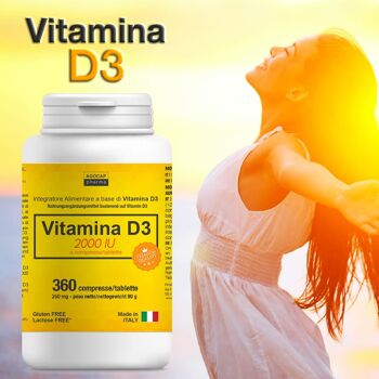 VITAMINE D3 à haute dose | vitamine d 2000 UI par comprimé | 360 COMPRIMÉS, 1 an d'approvisionnement | VITAMINE D | FABRIQUE EN ITALIE | Vitamine D | Suppléments de vitamine d, Agocap | Formule 1 par jour 5