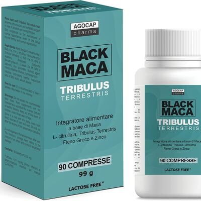 Maca noire péruvienne et Tribulus Terrestris | 90 comprimés, 1200 mg Maca Negra et 300 mg Tribulus Terrestris par dose quotidienne, avec Citrulline Malate, Fenugrec et Zinc | Pouvoir et énergie, Agocap