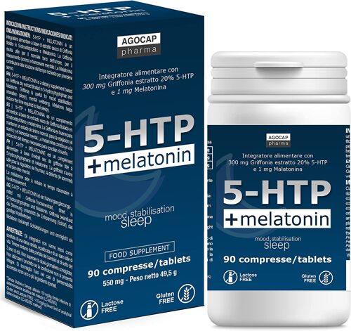5-HTP e Melatonina, Favorisce il Buonumore ed il sonno | 90 compresse, 300 mg di Griffonia Titolata al 20%, 1 mg di Melatonina | Prodotti per dormire, Supporto all’umore | Agocap, Griffonia Forte