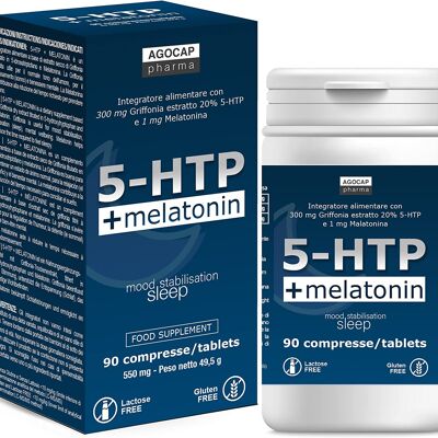 5-HTP e Melatonina, Favorisce il Buonumore ed il sonno | 90 compresse, 300 mg di Griffonia Titolata al 20%, 1 mg di Melatonina | Prodotti per dormire, Supporto all’umore | Agocap, Griffonia Forte