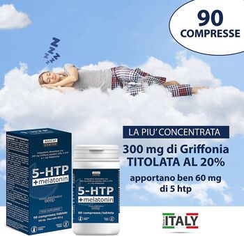 5-HTP et Mélatonine, Favorise la bonne humeur et le sommeil | 90 comprimés, 300 mg de Griffonia titré à 20%, 1 mg de Mélatonine | Produits de sommeil, Aide à l'humeur | Agocap, Griffonia Forte 5