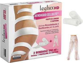 Bandages drainants pour les jambes HD, avec des fruits longan et de la caféine. Traitement bandage à action remodelante et tonifiante. 2 pansements drainants avec 250 ml d'actif + pantalon cartene OFFERT 1