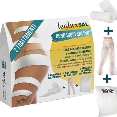 Leg Draining Bandages with Dead Sea Salt, Nettle, Dandelion, Lipolytic Caffeine and Menthol. Reducing anti-cellulite bandage. 2 toning bandages 225 ml + FREE cartene trousers with REFILL