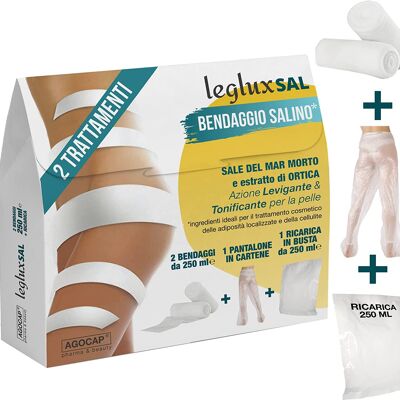 Leg Draining Bandages with Dead Sea Salt, Nettle, Dandelion, Lipolytic Caffeine and Menthol. Reducing anti-cellulite bandage. 2 toning bandages 225 ml + FREE cartene trousers with REFILL