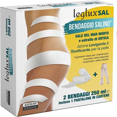 Leg Draining Bandages with Dead Sea Salt, Nettle, Dandelion, Lipolytic Caffeine and Menthol. For treatment reducing anti-cellulite bandage. 2 toning bandages 250 ml + FREE cartene trousers