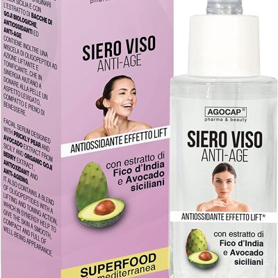 Superfood Face Serum based on Avocado, Sicilian Prickly Pear, Goji Berries, nourishing and antioxidant anti-wrinkle face serum for sensitive and mature skin. 100% natural anti-wrinkle serum - Agocap