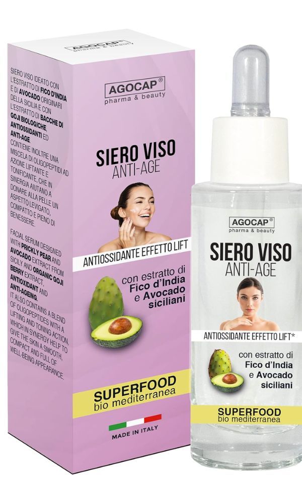 Superfood Face Serum based on Avocado, Sicilian Prickly Pear, Goji Berries, nourishing and antioxidant anti-wrinkle face serum for sensitive and mature skin. 100% natural anti-wrinkle serum - Agocap