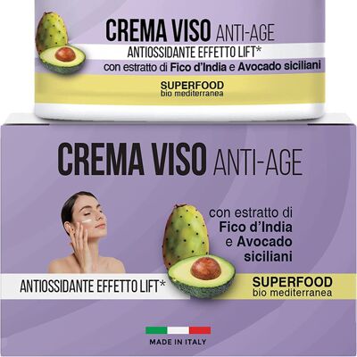 Anti-Falten-Gesichtscreme mit Extrakten aus Avocado und Kaktusfeige aus Sizilien 50 ml Anti-Aging-Creme, getestet für empfindliche Haut. Anti-Aging Feuchtigkeitscreme für Gesicht, Hals und Augenpartie. Hergestellt in Italien
