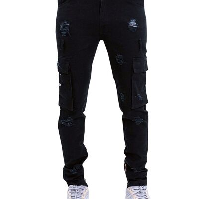 Jeans cargo in denim rialzato