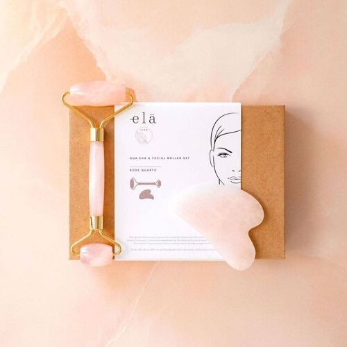 Rose Quartz Gua Sha and Roller Set