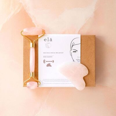 Rose Quartz Gua Sha and Roller Set