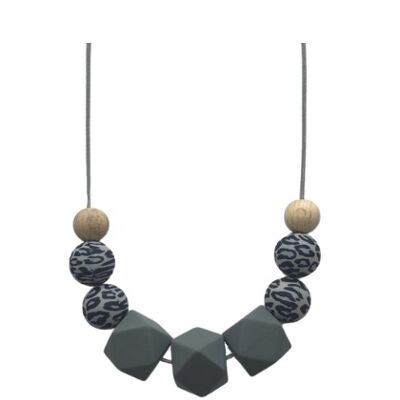 Teething Necklace - Grey Leopard