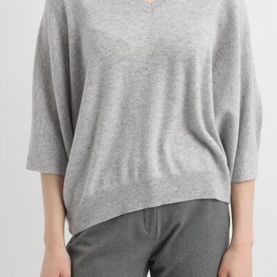 POLO Pull col V avec manche courte - 100% cachemire gris clair