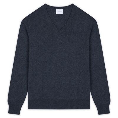 ESPOSITO Pull col V - mélange coton/ laine/ cachemire gris foncé