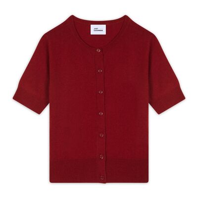 SAMUEL Cardigan manches courtes avec boutons 100% cachemire rouge foncé