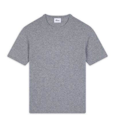 CARLA T shirt col rond 4 fils 100% cachemire gris chiné