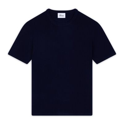 CARLA T shirt col rond 4 fils 100% cachemire bleu marine