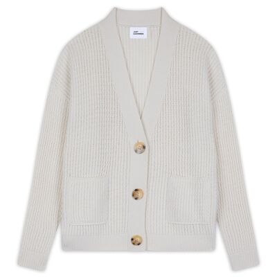 RICO Cardigan col V avec gros boutons - mélange coton/ laine/ cachemire ivoire