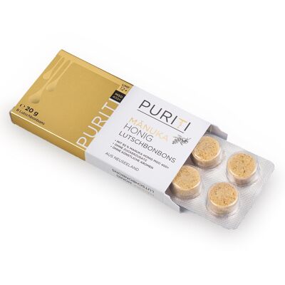 PURITI Manuka Honey Lollipops MGO 400+ Carton extérieur - 6x Packs de vente au détail