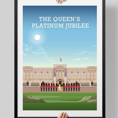 Queen's Jubilee Poster, Platinum Jubilee Print, Buckingham Palace Art - A4