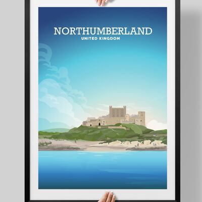 Northumberland Poster, Bamburgh Castle Print - A4