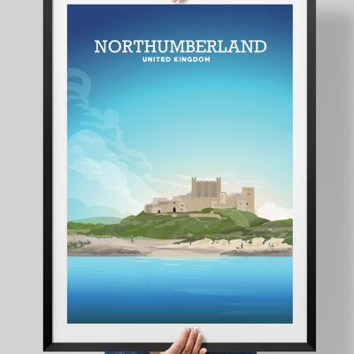 Northumberland Poster, Bamburgh Castle Print - A3
