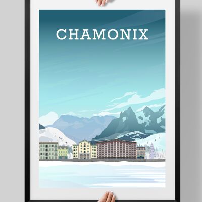 Chamonix Ski Poster, Mont Blanc, French Alps - A3