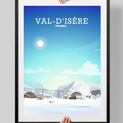 Vald'Isere Print, French Skiing Poster, The Alps Snowboarding - A4
