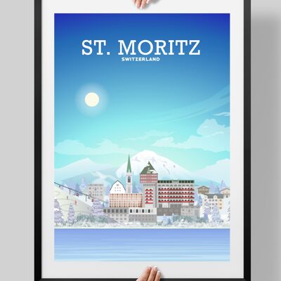 St Moritz Print, Skiing Europe, Saint Moritz Poster - A4