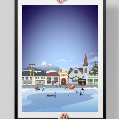 Christmas Poster, Christmas Town Print, Santa Poster - A4