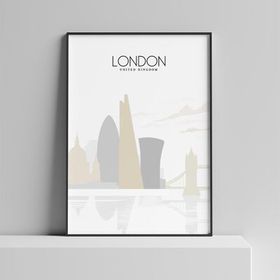London Poster, Neutral Decor, Black & White Wall Art - A3