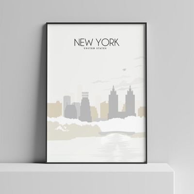 Neutral New York Poster, New York Print Monochrome - A4