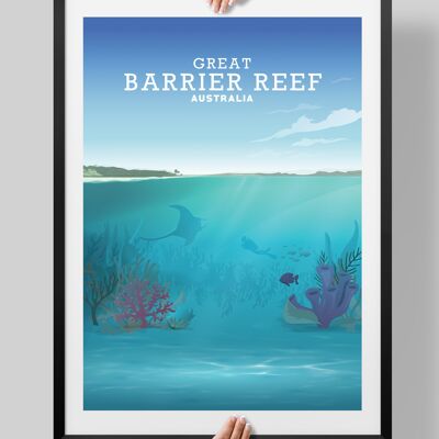 Great Barrier Reef, Queensland Australia, Coral Travel Print - A4