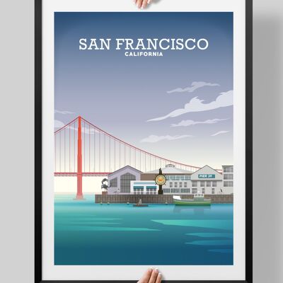San Francisco Print, Fisherman's Wharf, Golden Gate Bridge - A4