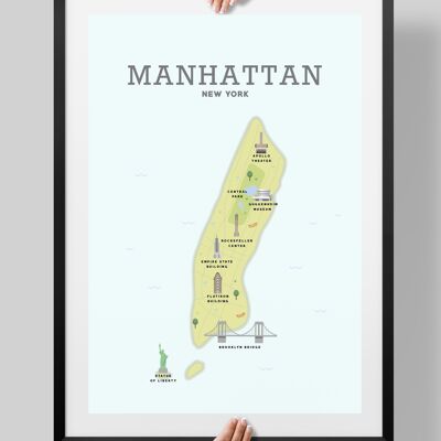 Manhattan Map, New York Map, Manhattan Print - A3