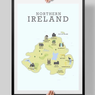 Northern Ireland Map, NI poster, Northern Ireland Illustrated Map - A2