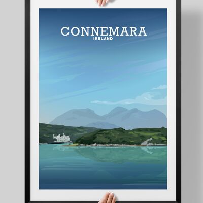 Connemara Ireland Print, Travel Poster County Galway, Kylemore Abbey - A4
