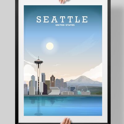 Seattle, Washingston USA Travel Poster, Seattle Print - A4