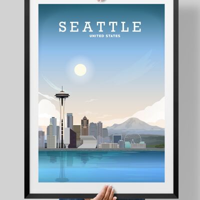 Seattle, Washingston USA Travel Poster, Seattle Print - A3