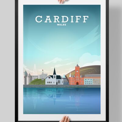 Cardiff Print, Cardiff Wales Poster, Travel Poster, Wales Art - A4