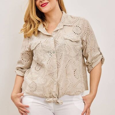 Chemise Laetitia beige avec broderie anglaise